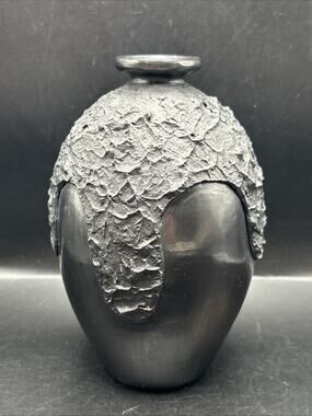 Black Textured Vase Fired Ceramic Black Glaze Home Decor Halloween 6”